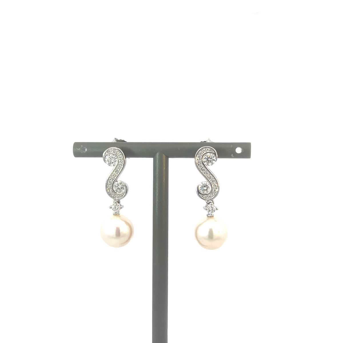 14K White Gold 8mm Cultured Pearl and 0.66cttw Diamond Earrings