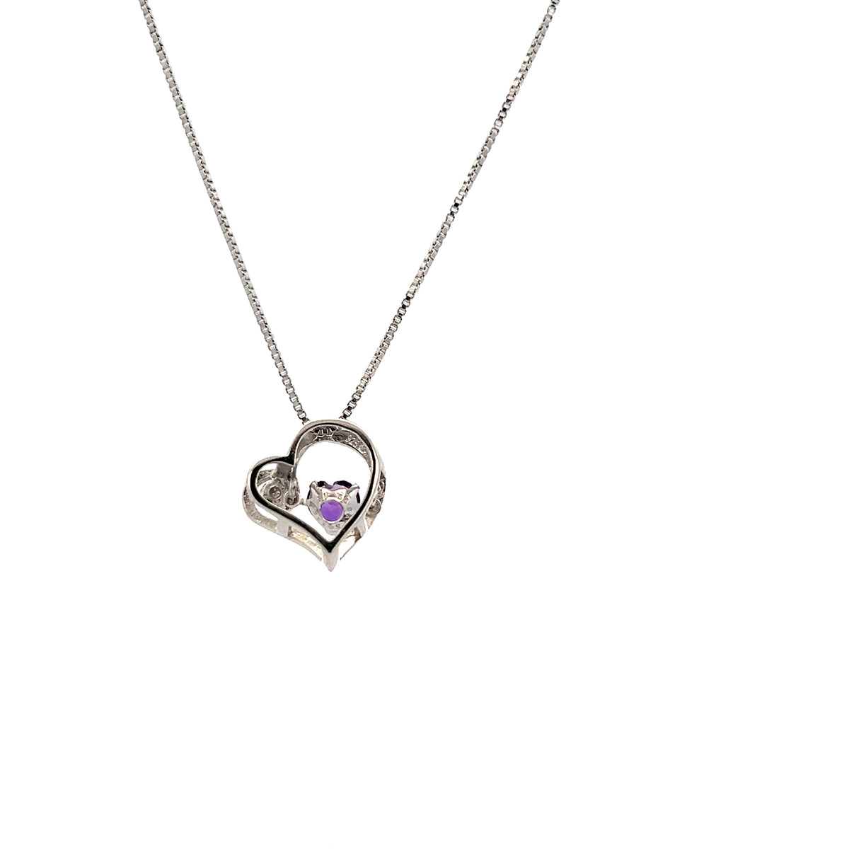 Tracking - Sterling Silver Amethyst and Diamond Heart Necklace , 18"