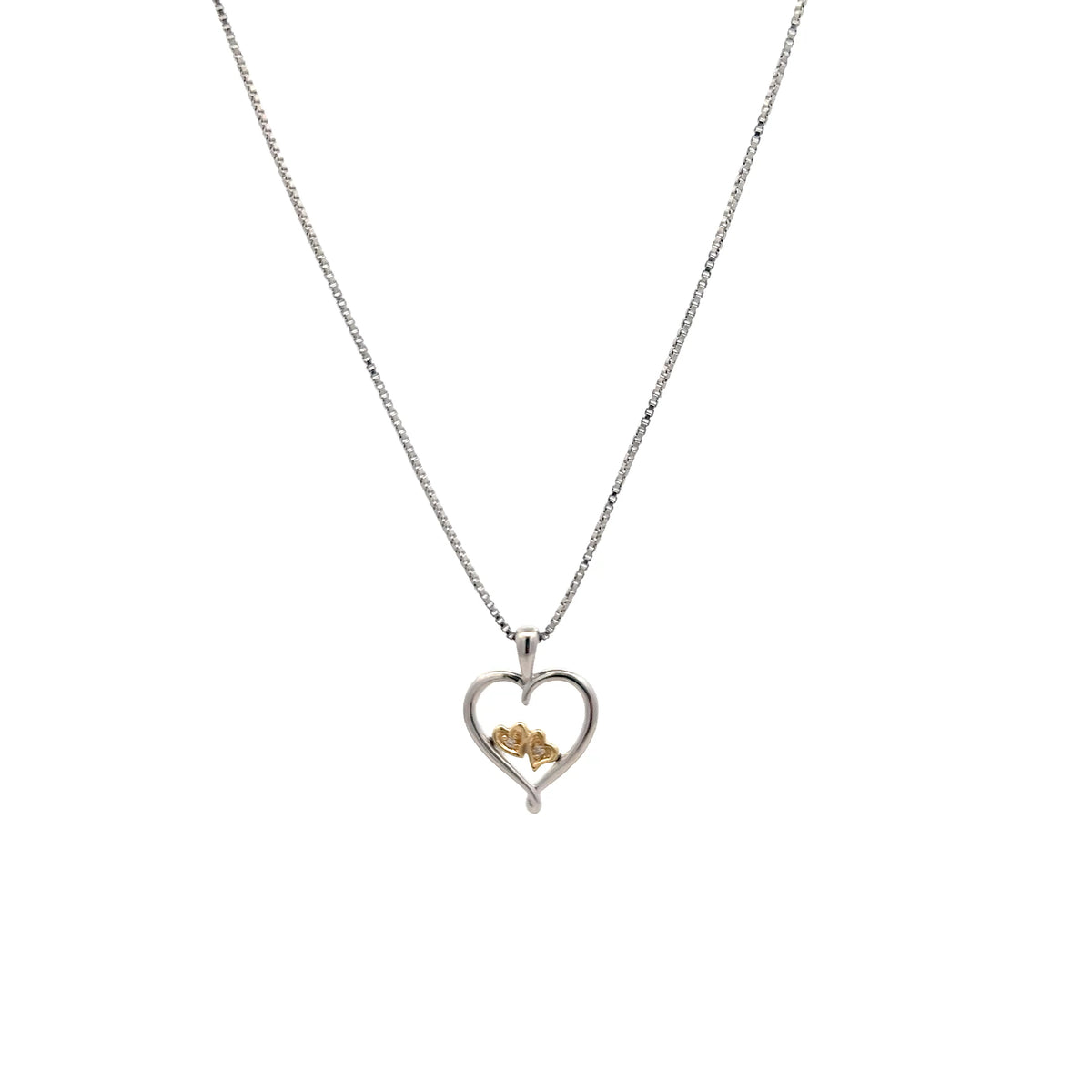 Sterling Silver and 10K Yellow Gold Heart Diamond Necklace , 18"