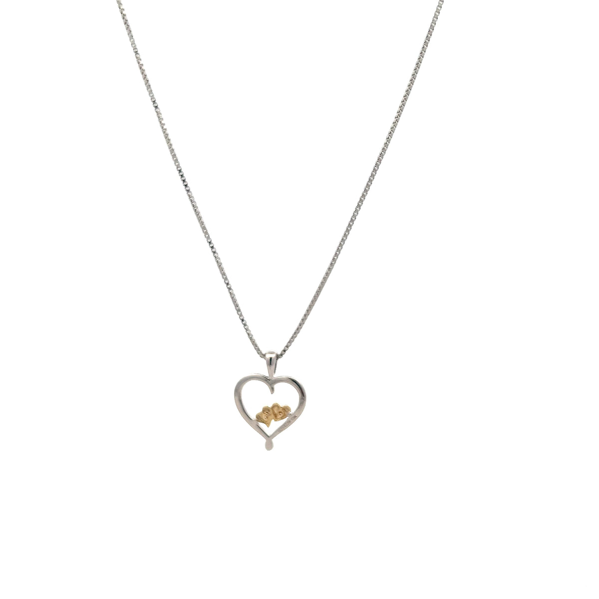 Sterling Silver and 10K Yellow Gold Heart Diamond Necklace , 18"