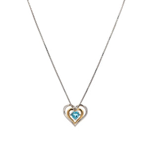 Sterling Silver Diamond and Blue Topaz Pulse Pendant, 18"