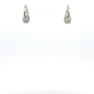 10K White Gold 6x4mm Oval Cut Created Alexandrite and 0.11cttw Diamond Halo Earrings with Leverbacks