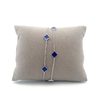 925 Silver Blue Clover Bracelet 7-8" Adjustable Bracelet
