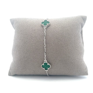 925 Silver Green Clover Bracelet 7-8" Adjustable Bracelet