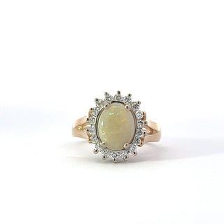 14K Yellow Gold Opal and Natural Diamond Ring