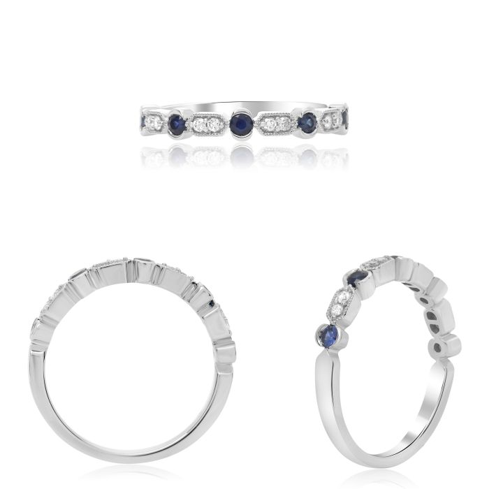 14K White Gold Sapphire &amp; Diamond Ring