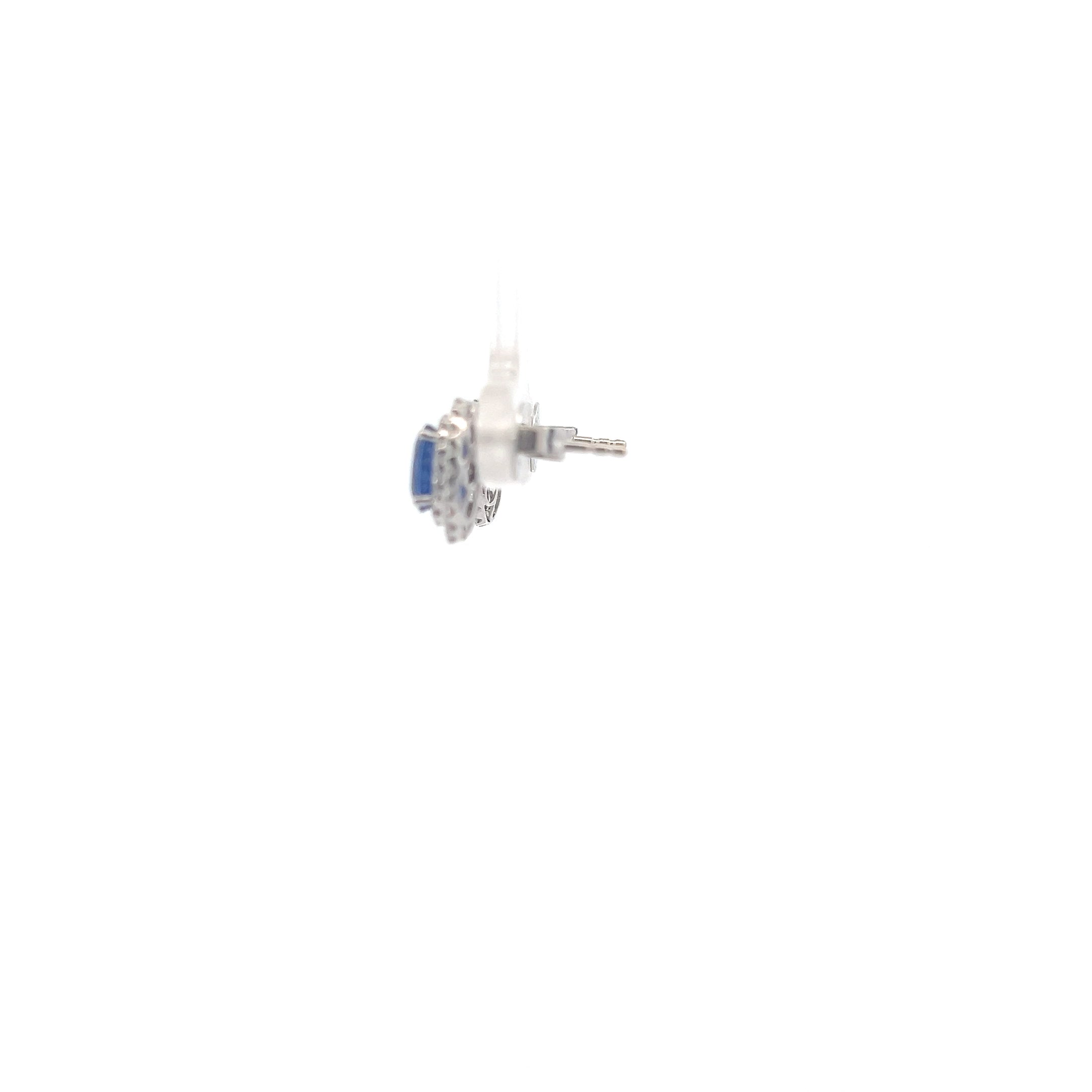 18K White Gold 1.48 cttw Blue Sapphire and White Diamond Earrings