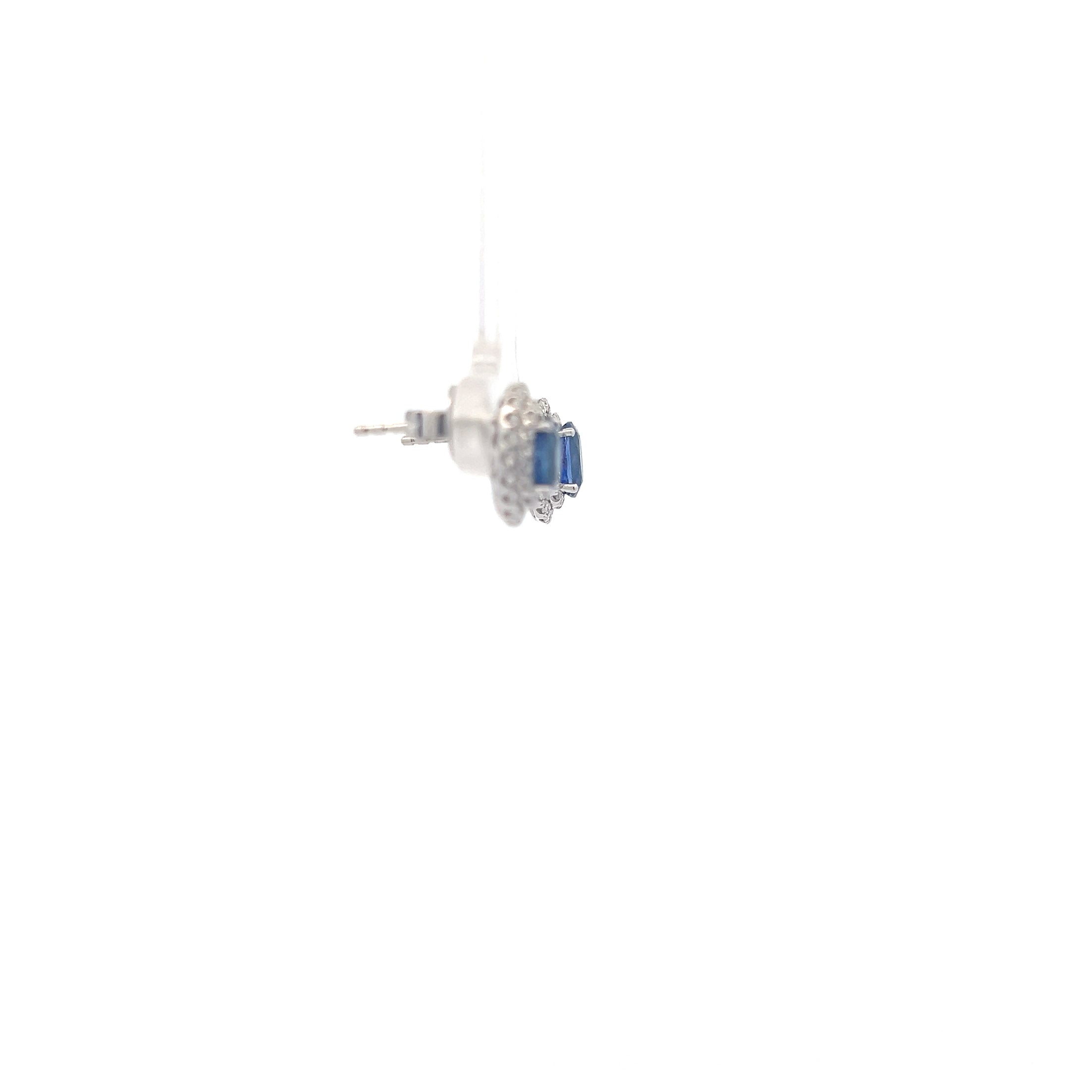 18K White Gold 1.48 cttw Blue Sapphire and White Diamond Earrings