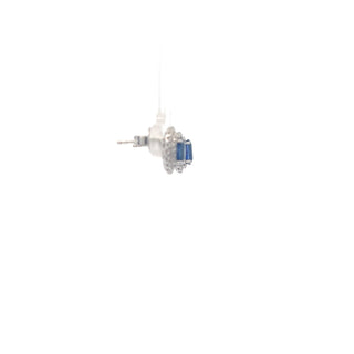 18K White Gold 1.48 cttw Blue Sapphire and White Diamond Earrings