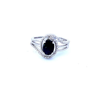 925 Sterling Silver Sapphire & Diamond Ring