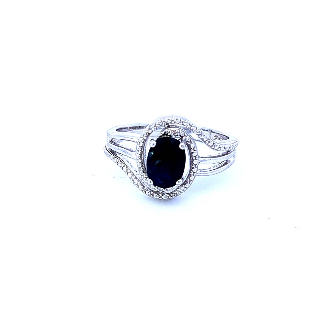 Sterling Silver Sapphire and Diamond Ring, size 6
