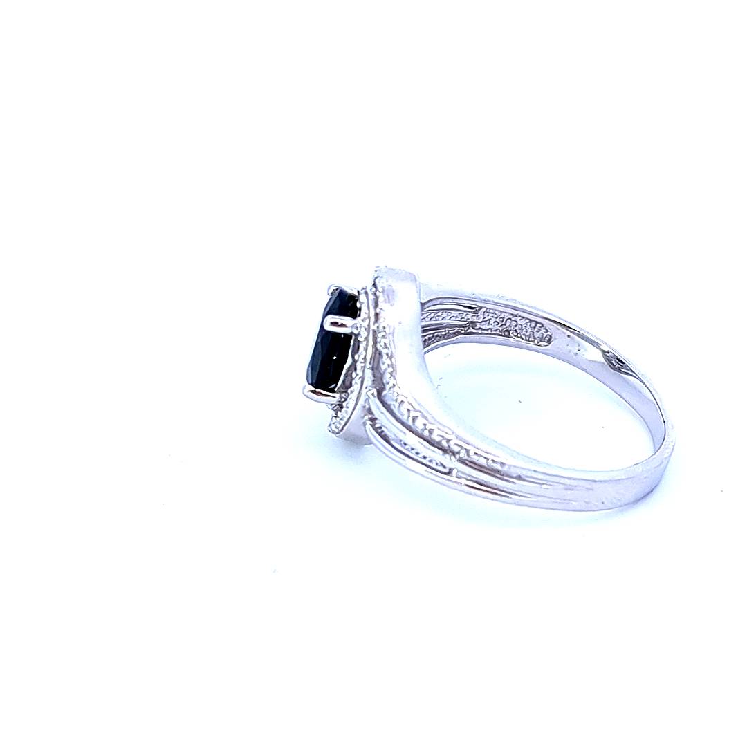 Sterling Silver Sapphire and Diamond Ring, size 6