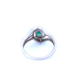 925 Sterling Silver Emerald & Diamond Ring