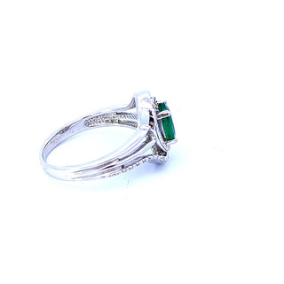 925 Sterling Silver Emerald & Diamond Ring