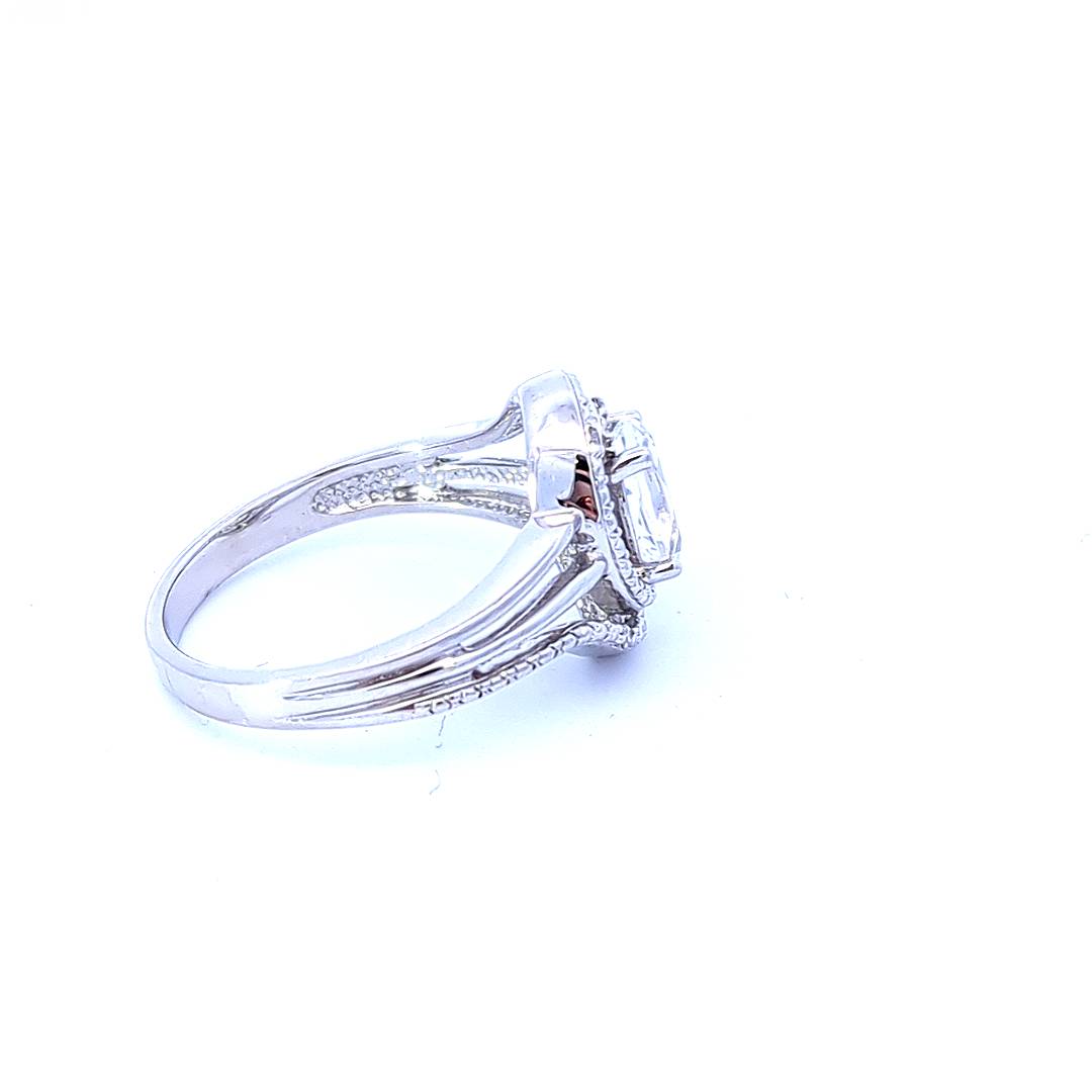 Sterling Silver White Topaz and Diamond Ring, size 6