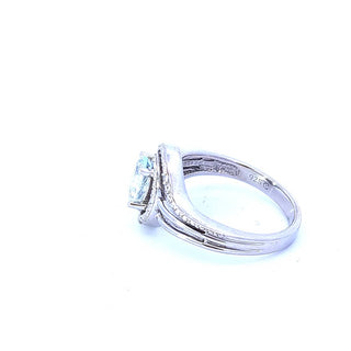 925 Sterling Silver Aquamarine & Diamond Ring