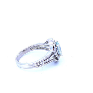 925 Sterling Silver Aquamarine & Diamond Ring