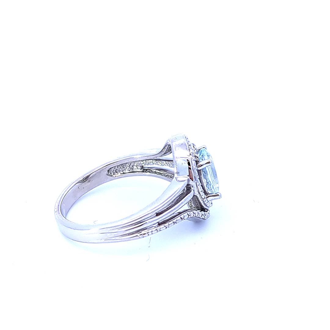 TRACKING - Sterling Silver Aquamarine and Diamond Ring, size 6