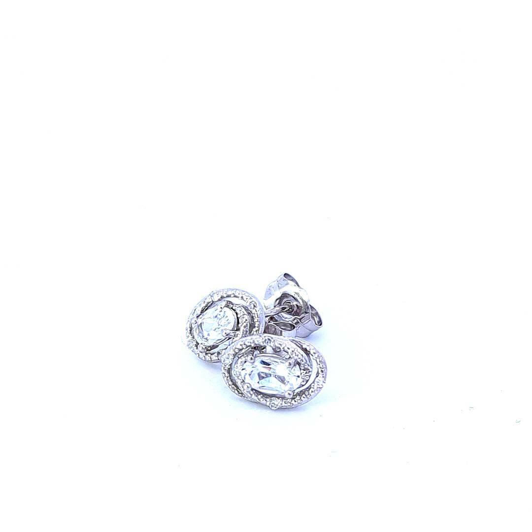 Sterling Silver 0.44cttw White Topaz &amp; 0.036cttw Diamond Halo Stud Earrings