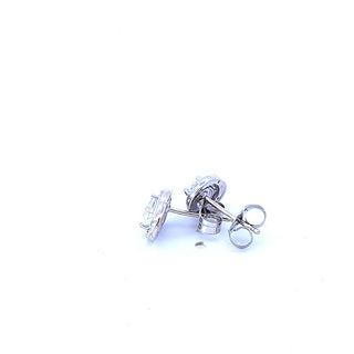 Aretes de plata de ley con topacio blanco de 0,44 quilates y halo de diamantes de 0,036 quilates