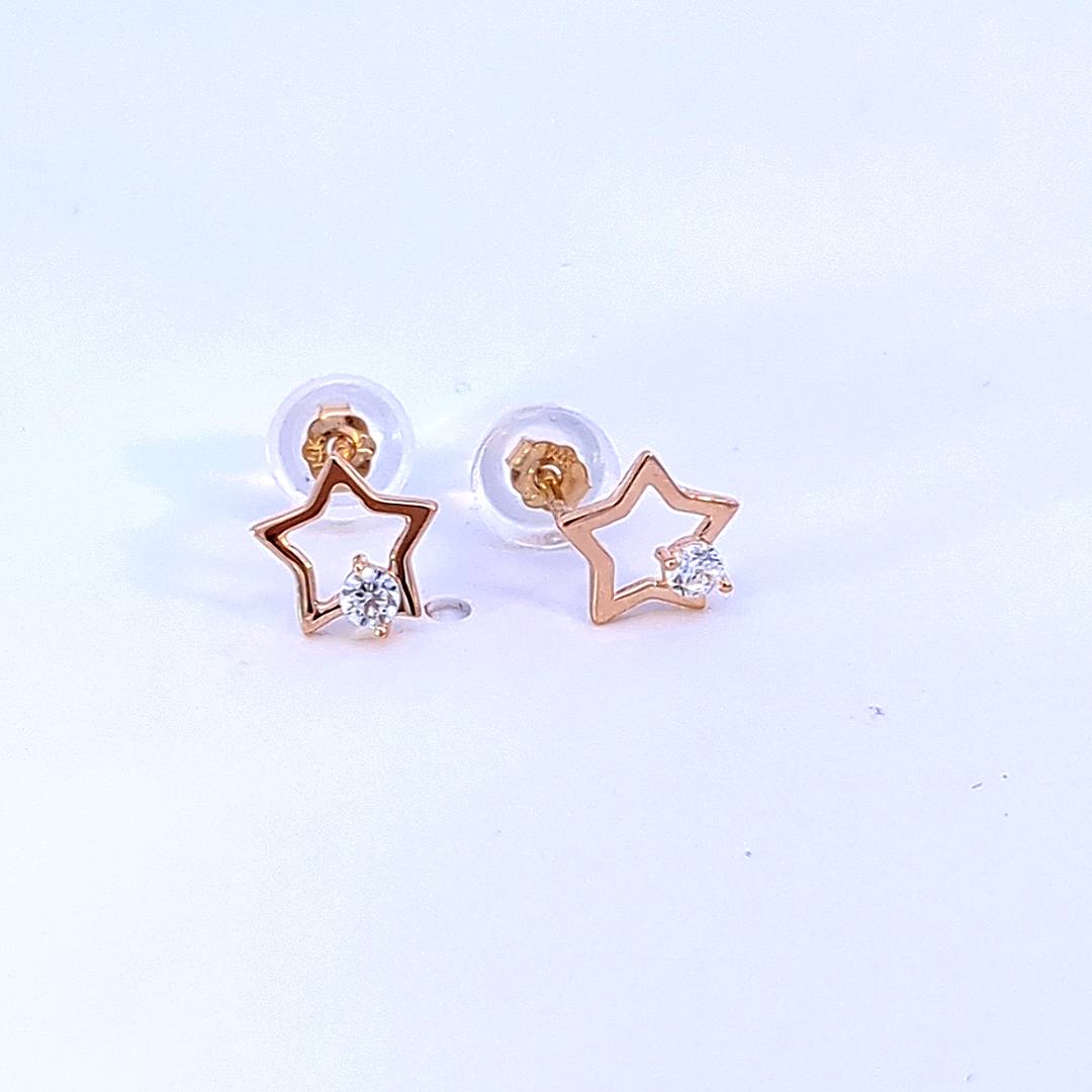 14K Yellow Gold Baby Star Earrings with Cubic Zirconia Screwback