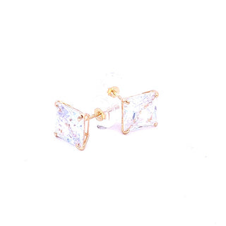 14K Yellow Gold Princess Cut Cubic Zirconia Earrings - 6mm