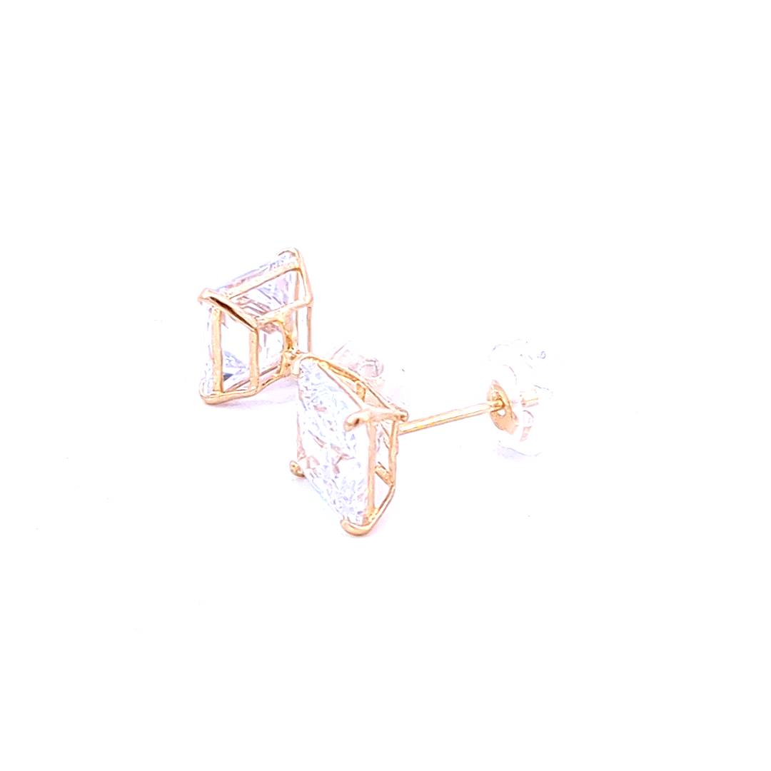 14K Yellow Gold Princess Cut Cubic Zirconia Earrings - 6mm