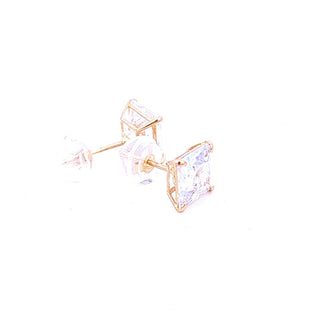 14K Yellow Gold Princess Cut Cubic Zirconia Earrings - 6mm