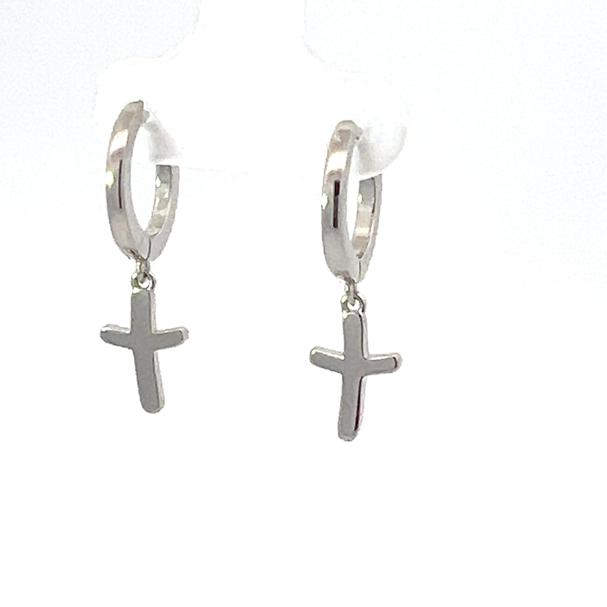 Pendientes Huggies de Plata 925 con Circonitas y Cruz Colgante