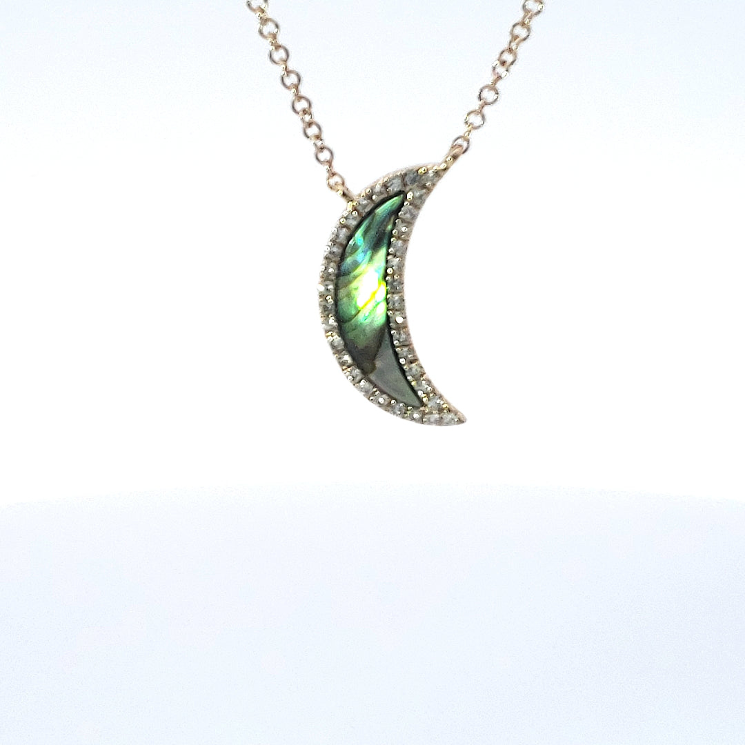 14K Yellow Gold Abalone Pearl and Diamond Pendant - 18&quot;