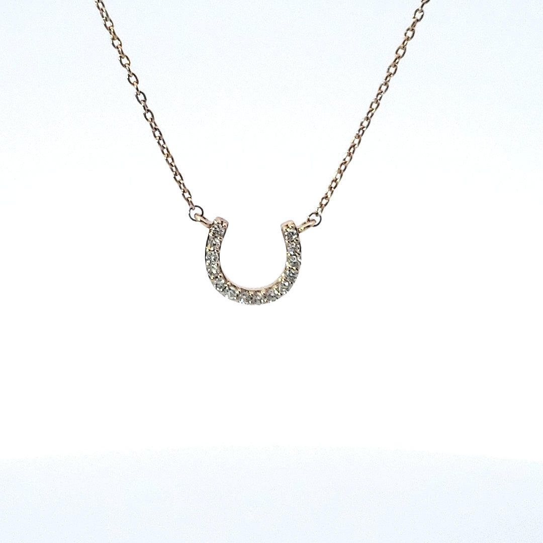 14K Yellow Gold Diamond Horseshoe Pendant, 18&quot;