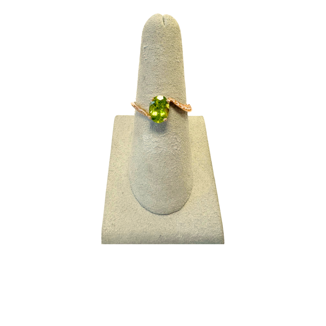 14K Rose Gold Peridot &amp; Diamond Engagement Ring, size 7