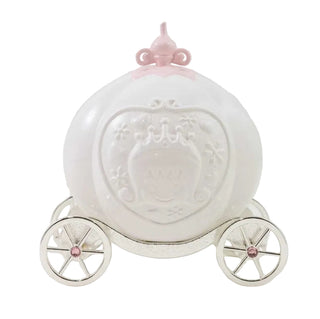 White toy carriage with pink accents on a light gray background