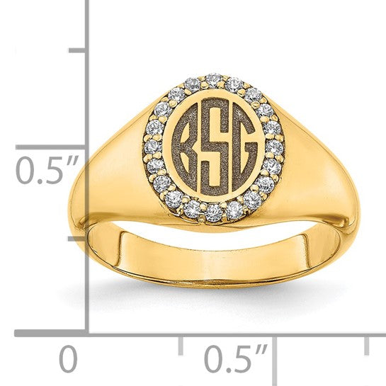 Anillo con monograma para hombre en oro amarillo de 14 quilates con diamantes de 0,16 quilates - Personalizado