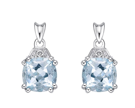 10K White Gold 1.20cttw Genuine Aquamarine and 0.01cttw Diamond Earrings