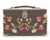 A medium-sized jewelry box with a floral embroidery design on the exterior, featuring a brown base color and pale gold hardware.