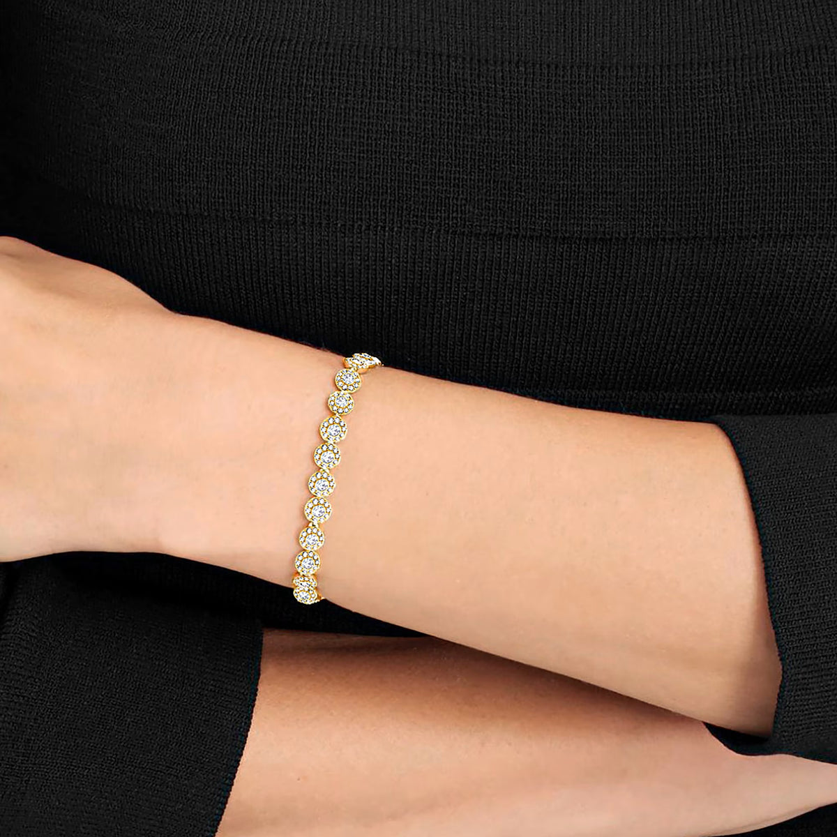 Swarovski Una/Angelic Tennis bracelet Round cut, Pavé, Medium, White, 18k gold plated - 5505469