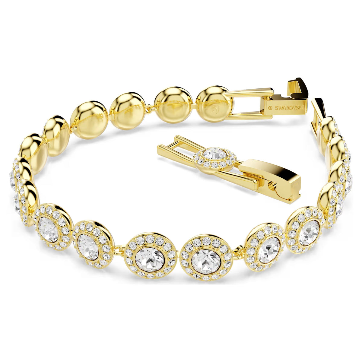 Swarovski Una/Angelic Tennis bracelet Round cut, Pavé, Medium, White, 18k gold plated - 5505469
