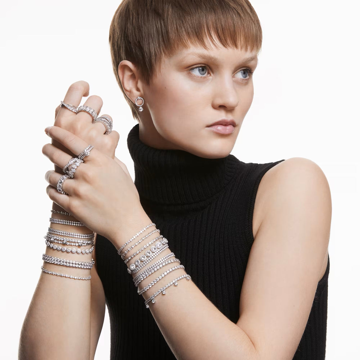 Swarovski Una/Angelic Tennis bracelet Round cut, Small, White, Rhodium plated - 5071173