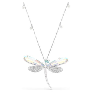 Ariana Grande x Swarovski pendant and brooch Crystal pearl, Mixed cuts, Dragonfly, White, Rhodium plated 5737429