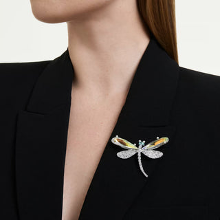 Ariana Grande x Swarovski pendant and brooch Crystal pearl, Mixed cuts, Dragonfly, White, Rhodium plated 5737429