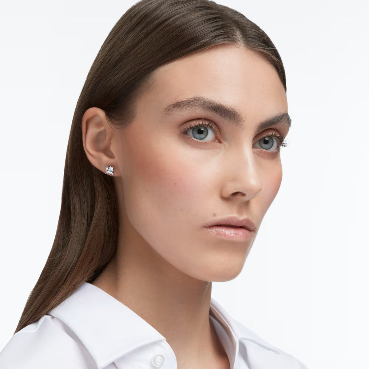 Swarovski Attract/Stilla stud earrings, Square cut, White, Rhodium plated - 5430365/5537868 (SS)