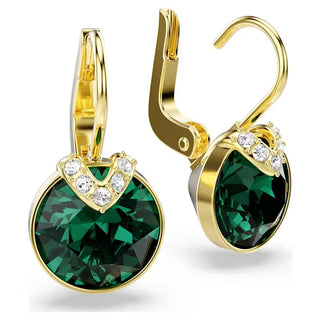 Swarovski Bella V drop earrings, Round cut, Green, Gold-tone plated 5735389