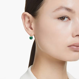 Swarovski Bella V drop earrings, Round cut, Green, Gold-tone plated 5735389
