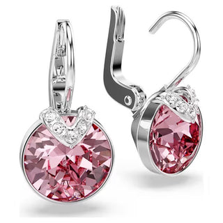 Swarovski Bella V drop earrings, Round cut, Pink, Rhodium plated 5734235