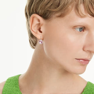 Swarovski Bella V drop earrings, Round cut, Pink, Rhodium plated 5734235