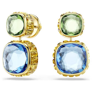 Swarovski - Chroma drop earrings, Cushion cut, Multicolored, Gold-tone plated 5692492