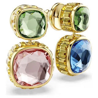 Swarovski - Chroma drop earrings, Cushion cut, Multicolored, Gold-tone plated 5692492
