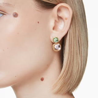 Swarovski - Chroma drop earrings, Cushion cut, Multicolored, Gold-tone plated 5692492