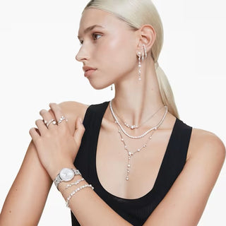 Swarovski - Constella bangle, Crystal pearl, Round cuts, White, Rhodium plated 5705618